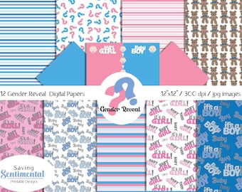 Gender Reveal Digital Papers and Baby Backgrounds, for Gender Reveal Party Decor, Baby Papers for Digital Scrapbook, Instant Download