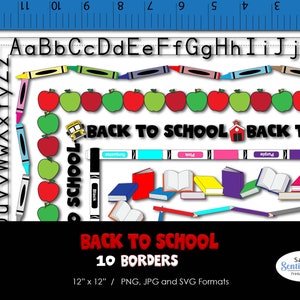 Bordas escolares para quadros de avisos, materiais escolares, bordas de clipart de volta às aulas para decoração de sala de aula, recursos para professores ou papel para scrapbook