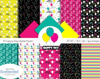 Happy Day Digital Papers, Birthday Digital Paper, Birthday Paper, Scrapbook Paper, Birthday Background, High Quality jpg, Instant Download