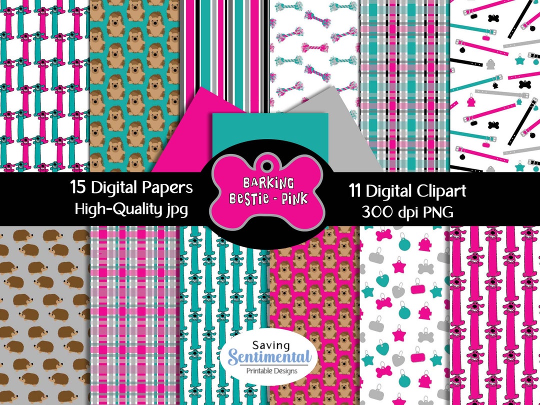 Dog Papers Dog Clipart Puppy Clipart and Plaid Digital Paper Etsy