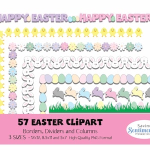 Bordures de Pâques Clipart Pâques cadres intercalaires colonnes Pâques PNG frontières Pâques Clipart printemps Clipart lapin de Pâques Clipart bordures de page