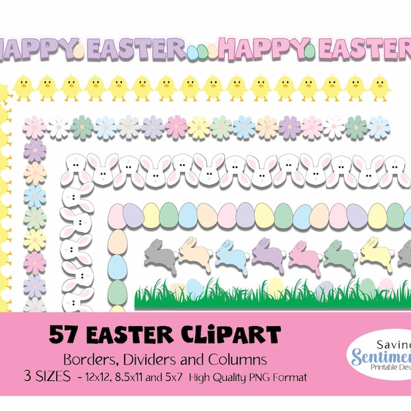 Easter Borders Clipart Easter Frames Dividers Columns Easter PNG Borders Easter Clipart Spring Clipart Easter Bunny Clipart Page Borders
