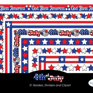 4th of Jul 2018 Clipart, 4th of Jul 2019 Rahmen, Flaggen und Zeichnungen, zum Unabhängigkeitstag in den Farben Rot, Weiß und Blau, mit Stars und Stripes.