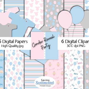Papel digital de revelación de género, imágenes prediseñadas de revelación de género para decoración de revelación de género, invitaciones de revelación de bebé y muchas otras ideas de fiesta de revelación de género