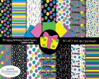 Birthday Digital Papers, Balloon Clipart, Party Patterns (Digital Download)