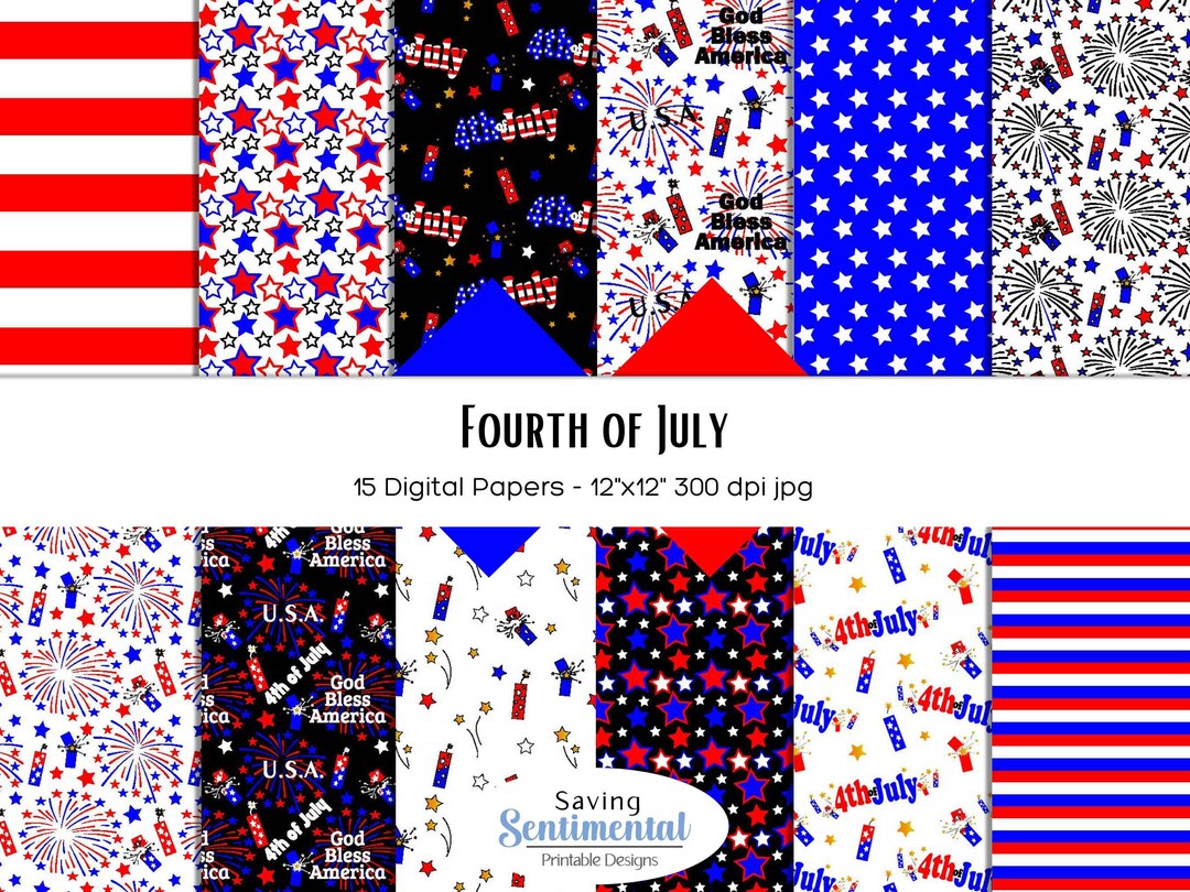 FOURTH OF JULY Scrapbook Papers and Digital Backgrounds Are Red White