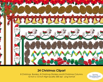 Christmas Borders Clipart, Holiday Frames Dividers (PNG Digital Download)
