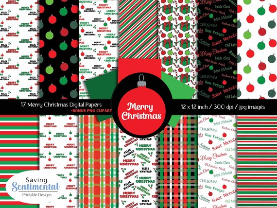 Christmas Digital Paper & Clipart: Holiday Backgrounds (Instant Download)