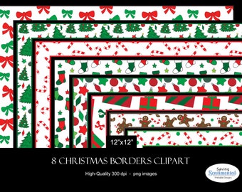 Christmas Borders Clipart: Holiday Frames, Scrapbook Graphics (Digital Download)