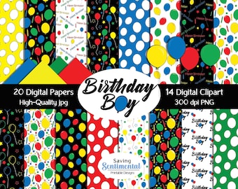 Geburtstags-Cliparts und -Papiere, Luftballons, PNG-Grafiken (Digitaler Download)
