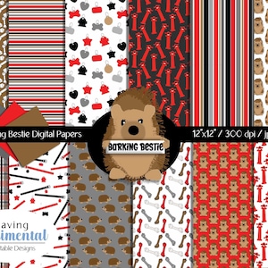 Hond Digitaal Papier, Puppy Digitale Papieren en Hond Clipart met Geruite Digitale Papieren, Hond Achtergrond voor Digitaal Plakboek of Afdrukbaar Papier