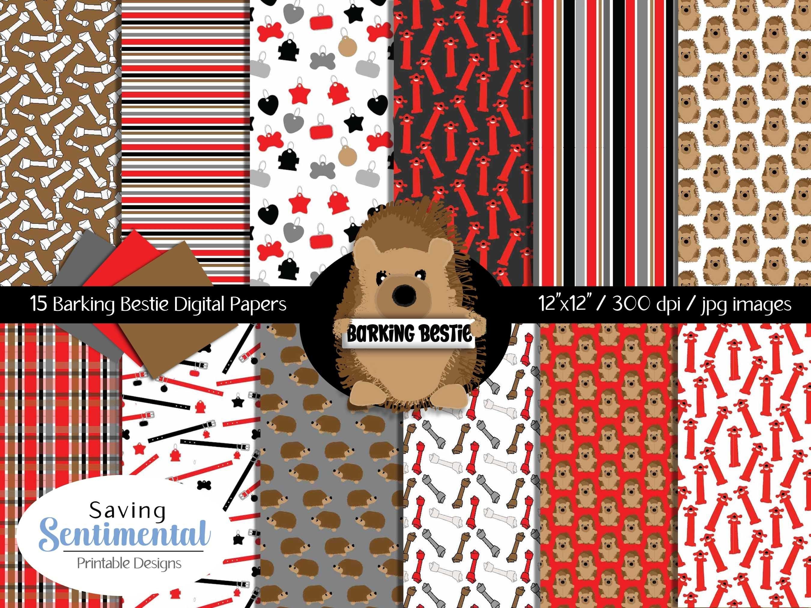 Dog Digital Paper, Puppy Digital Papers and Dog Clipart with Plaid Digital Papers, Dog Background for Digital Scrapbook or Printable Paper