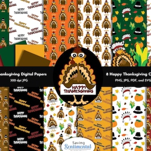 Thanksgiving Clipart & Papers: Turkey, Pumpkin, Autumn Designs (Digital Download)