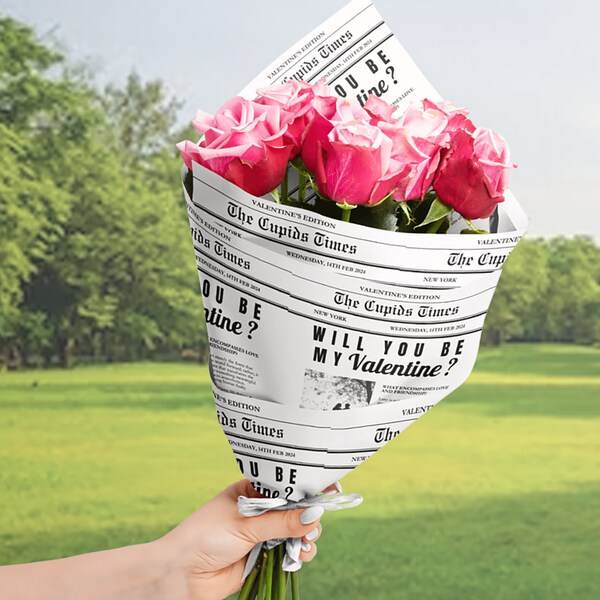 Galentines Day Newspaper Flower Bouquet Wrap, Editable Flower Bouquet Wrap Template, Valentines Day Gift, Printable Galentines Day Gifts