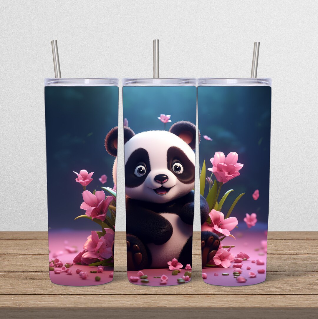 3D Cute Baby PANDA Kids Toddler Gift 20 Oz Skinny Tumbler Sublimation ...