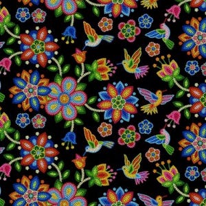 Elizabeth’s Studio Beaded Hummingbird Print Fabric by the Yard