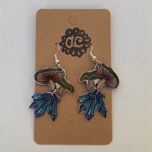 Mushroom and Crystal Dangle Earrings