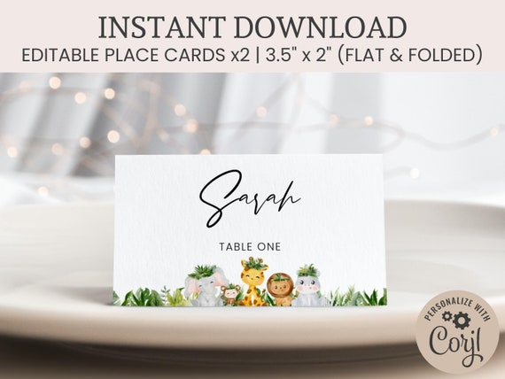 Printable Baby Shower Place Cards Jungle DIGITAL DOWNLOAD - Etsy