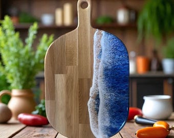 Personalised Ocean Resin Art Cheese Board, English Oak Wedding Gift