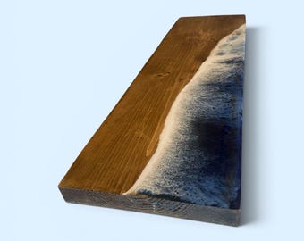 Ocean Wave Resin Shelf with Jacobean Wax Finish – Wood Beach Decor
