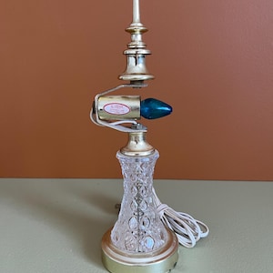 1960s brass and crystal table lamp, blue bulb included