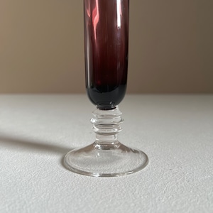 1960s amethyst fluted bud vase, clear footed trumpet flower