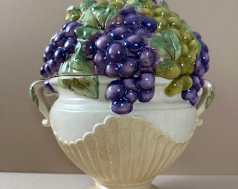 2000s Mikasa Chablis green and purple grape urn-shaped cookie jar