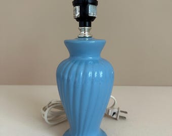 1980s baby blue twisted vase table lamp