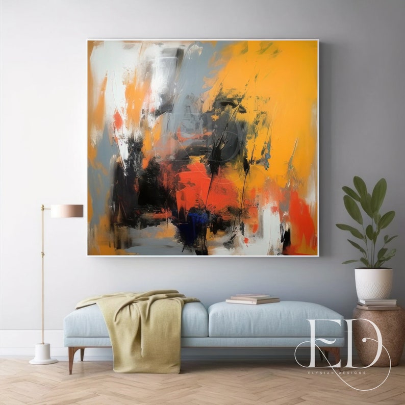 Extra Large Yellow Abstract Painting on Canvas Orangey Red & Etsy