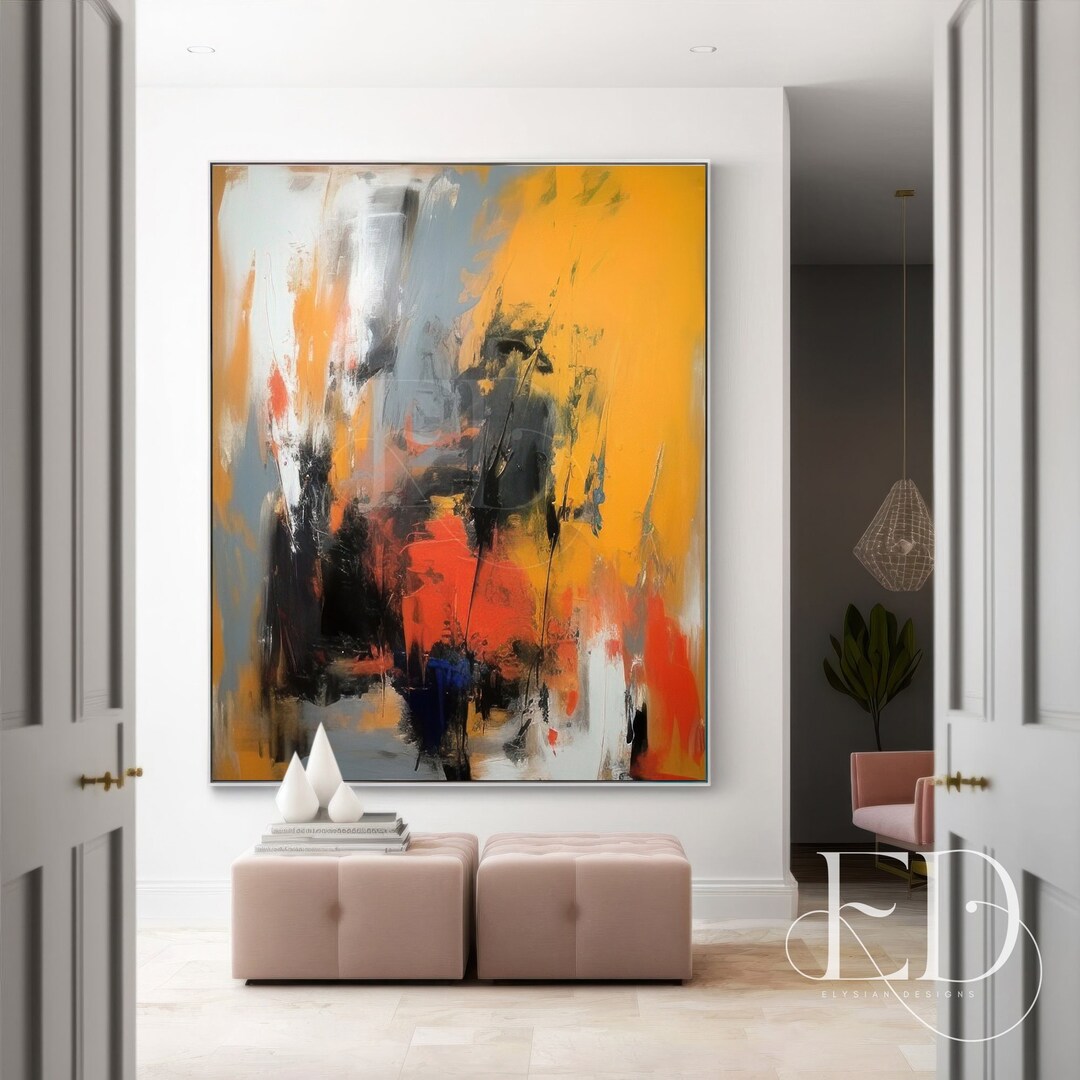 Extra Large Yellow Abstract Painting on Canvas Orangey Red & Etsy