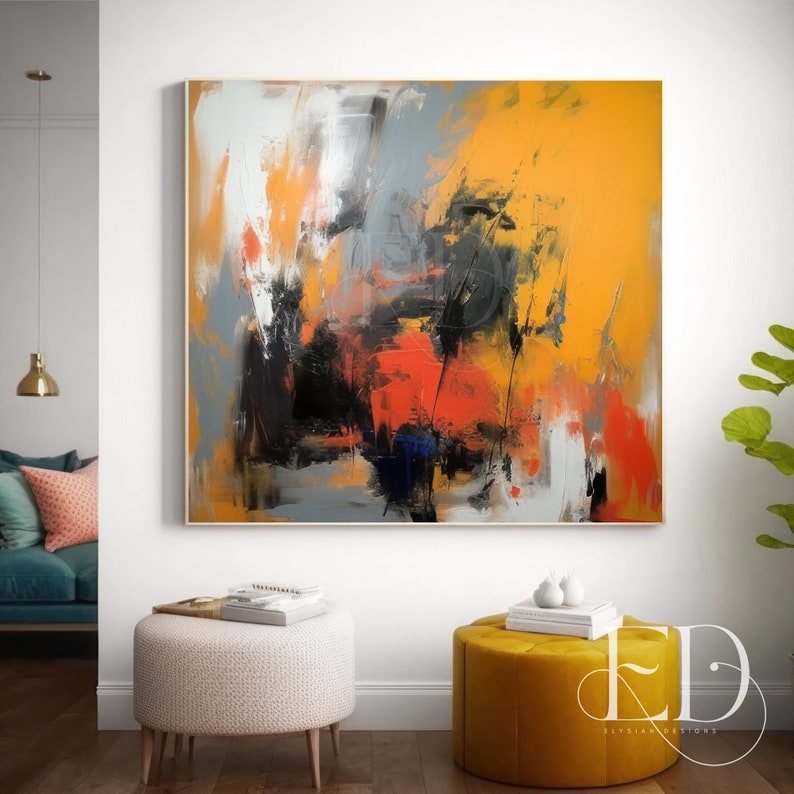 Extra Large Yellow Abstract Painting on Canvas Orangey Red & Etsy