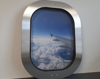 Original BOEING 737 window in stainless steel frame oval picture frame picture aircraft photo