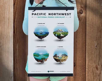 PNW Pacific North West National Parks Checklist 11"x17" Poster