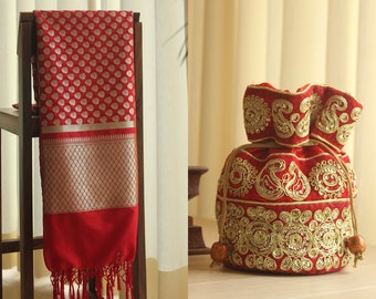 Combo Set of Dupatta & Potli | Festive Offer | Diwali Season | Indian Handmade Pouch | Festive and Party Wear | Diwali Outfit | Potli Bag