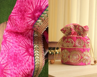 Combo Set of Dupatta & Potli | Festive Offer | Diwali Season | Indian Handmade Pouch | Festive and Party Wear | Diwali Outfit | Potli Bag
