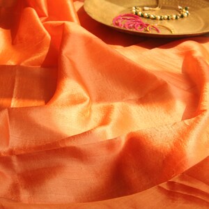 Pure Tussar Silk Orange & Gold Dual Tone Saree Indian Festive Traditional Wear Diwali Collection Indian Wedding Party Outfit Saree image 7