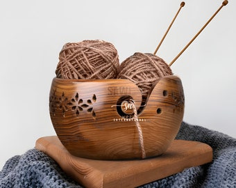 Bol de rangement de fil en bois de rose durable pour les amateurs de tricot et de crochet - Lisse, durable et superbement conçu - Le cadeau de la tricoteuse