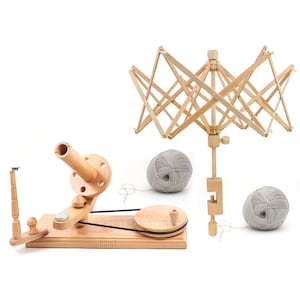 High Quality Beechwood Yarn Winder & Swift Umbrella Combo - Handcrafted Yarn Spinner - Heavy Duty Design for Durability - The Knitter's Gift