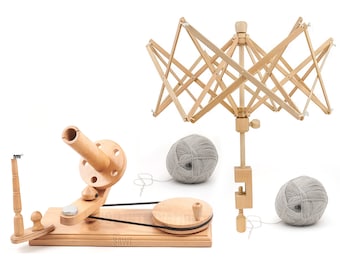 High Quality Beechwood Yarn Winder & Swift Umbrella Combo - Handcrafted Yarn Spinner - Heavy Duty Design for Durability - The Knitter's Gift