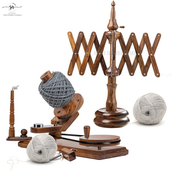 Handcrafted Rosewood Yarn Winder & Swift Combo, Equilibrium Base for Smooth Spinning - Heavy Duty Design for Durability - The Knitter's Gift