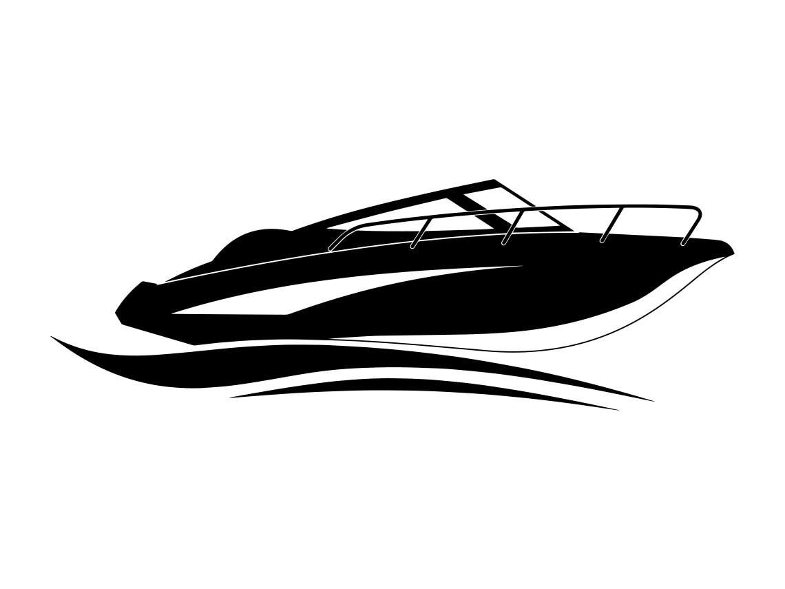 Speeding Motorboat Vector Clipart Set / Outline & Stamp 