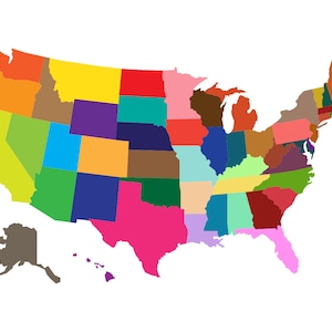 USA Color Map Svg, USA Color Map Svg, USA Farbkarte Svg, USA Map Clipart, Plotterdatei, Plotterdatei Silhouette, Png, Dxf