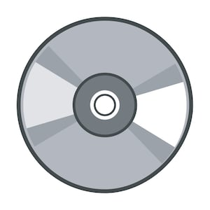 May include: A silver compact disc with a central hole and a gray and white design.