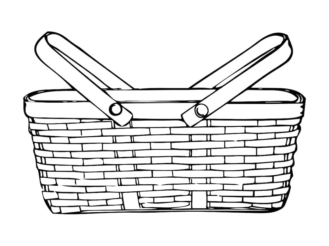 Straw Basket Outline SVG, Picnic Svg, Straw Basket Clipart, Straw Basket Files for Cricut