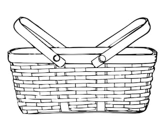 Straw Basket Outline SVG, Picnic Svg, Straw Basket Clipart, Straw Basket Files for Cricut, Basket Cut Files For Silhouette, Png, Dxf