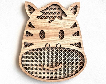 Decoración de pared de safari de cebra de roble con efecto ratán, decoración de pared de jungla, tapiz de cebra, decoración de pared de ratán, guardería de jungla, decoración de sala de juegos