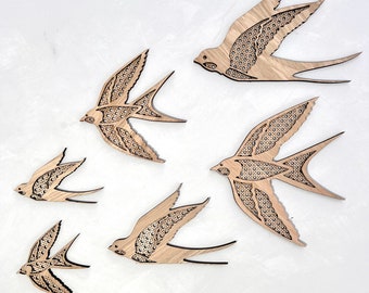 Oak Swallow / Flying Birds Wall Decor with Rattan Effect, Birds Wall Art, Swallow Wall Hanging, Bird Feature Wall, boho home decor, scandi