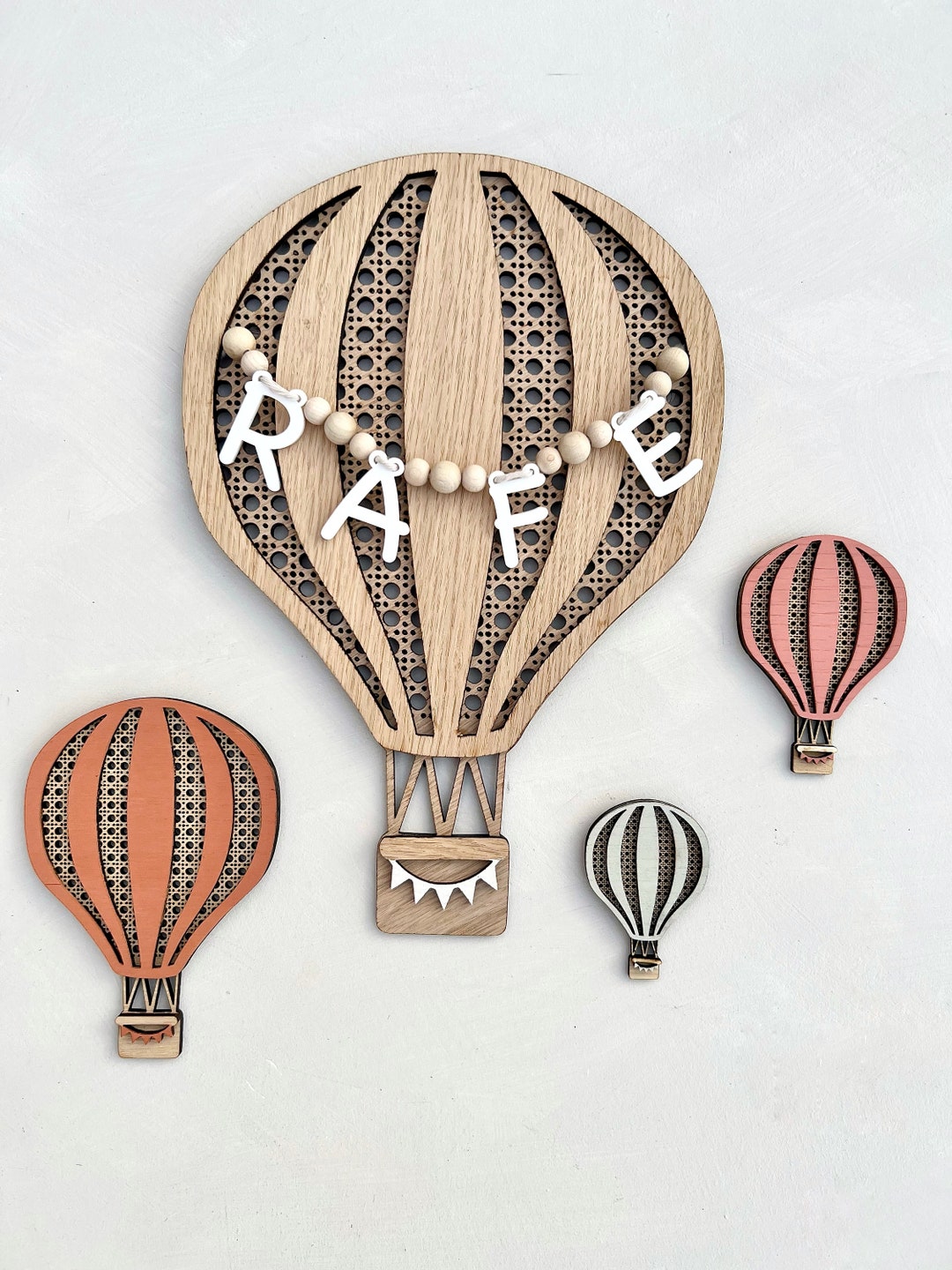 Oak Wood Hot Air Balloon Rattan Effect, Boho Nursery Decor