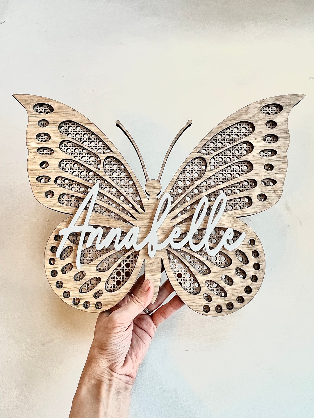 Oak Rattan Butterfly Wall Decor, Personalised Butterfly Name Sign, Girl ...