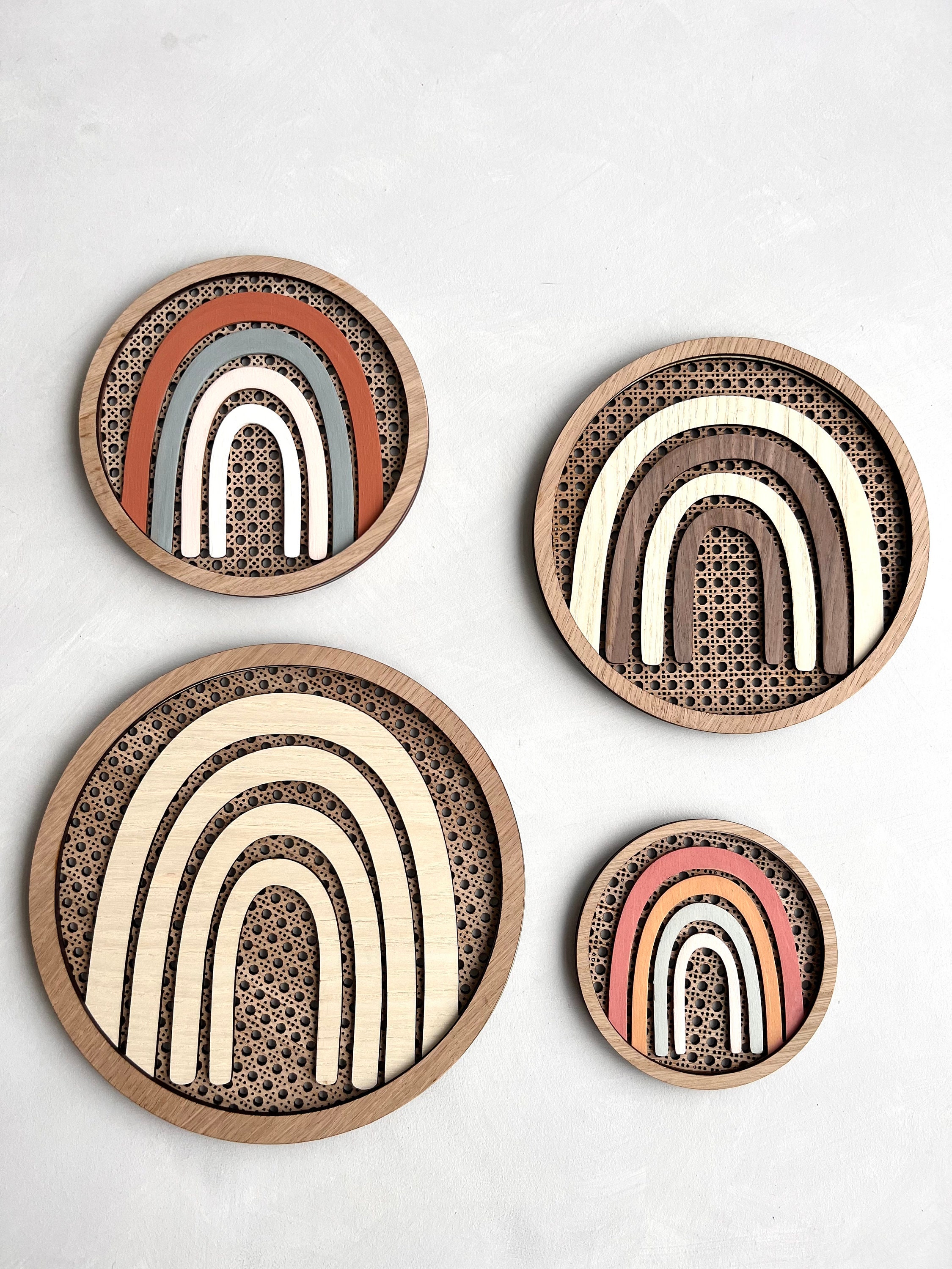 Oak Scandi Boho Rainbow With Rattan Effect Wall Decor - Etsy